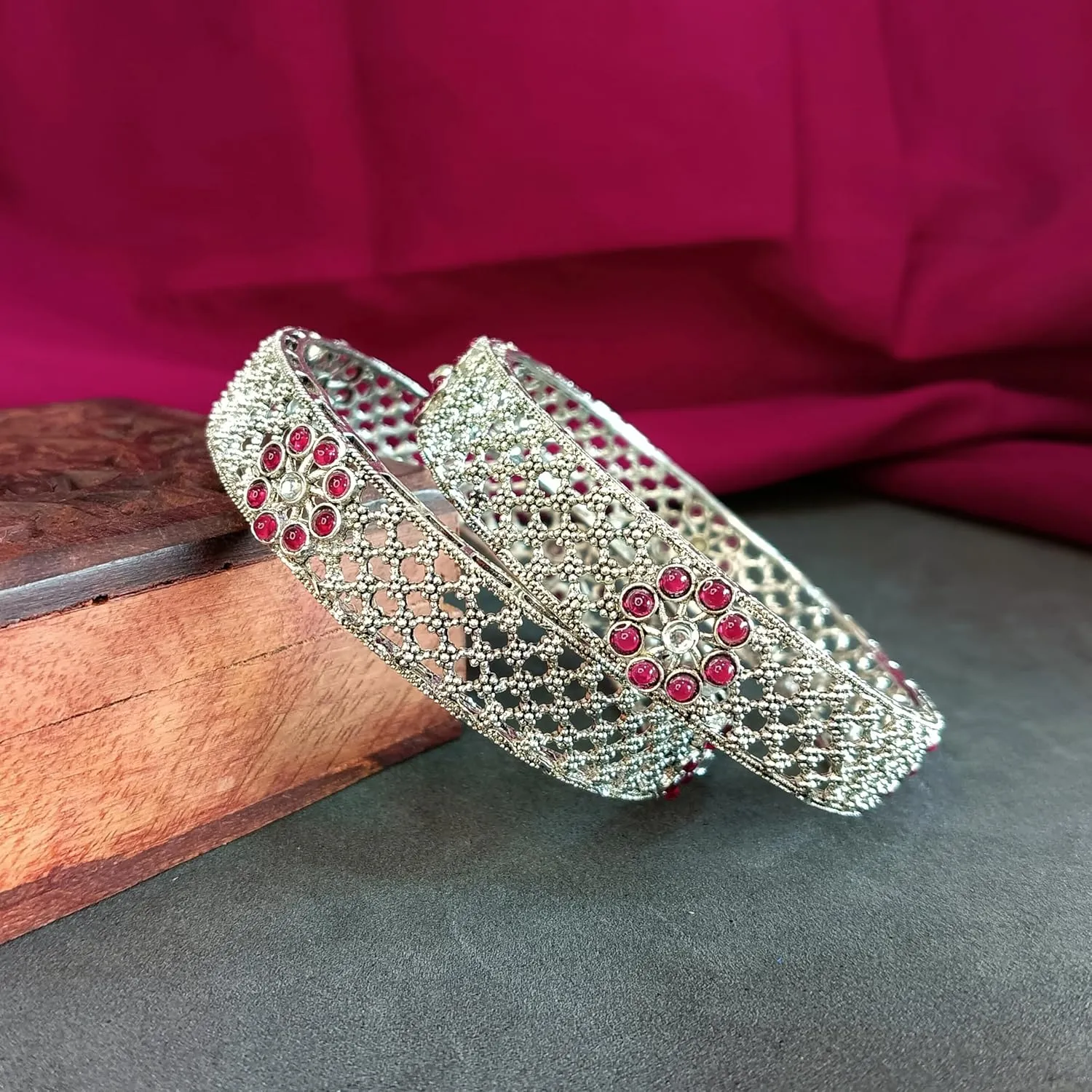 Efulgenz Indian Bangle Set for Women Floral Crystal Bracelet Indian Bridal Jewelry for Wedding Statement Fashion Jewelry (2 Pcs)