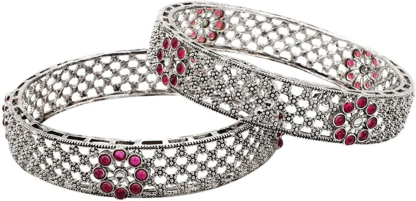 Efulgenz Indian Bangle Set for Women Floral Crystal Bracelet Indian Bridal Jewelry for Wedding Statement Fashion Jewelry (2 Pcs)