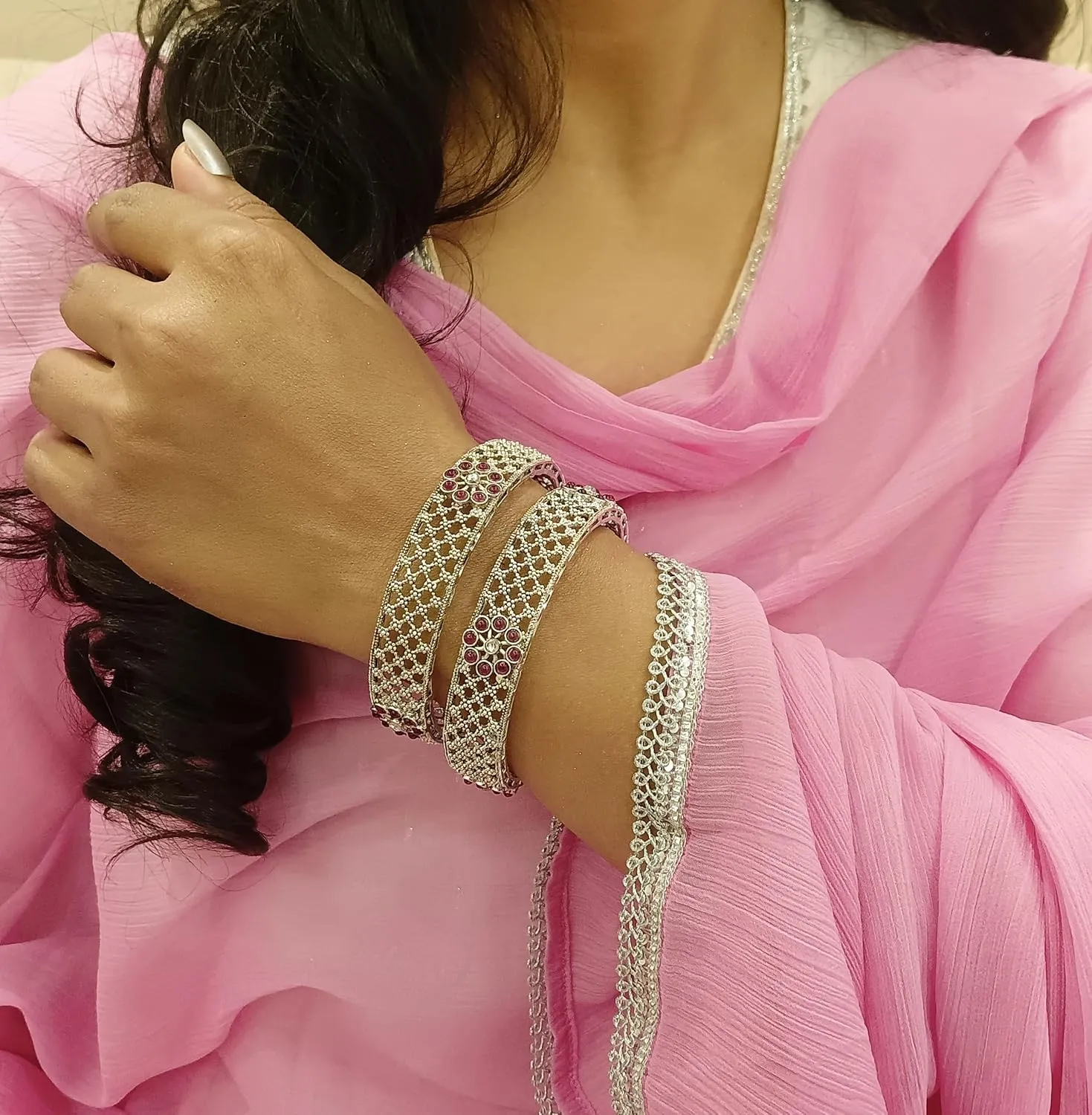 Efulgenz Indian Bangle Set for Women Floral Crystal Bracelet Indian Bridal Jewelry for Wedding Statement Fashion Jewelry (2 Pcs)