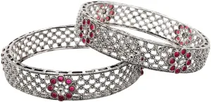 Efulgenz Indian Bangle Set for Women Floral Crystal Bracelet Indian Bridal Jewelry for Wedding Statement Fashion Jewelry (2 Pcs)