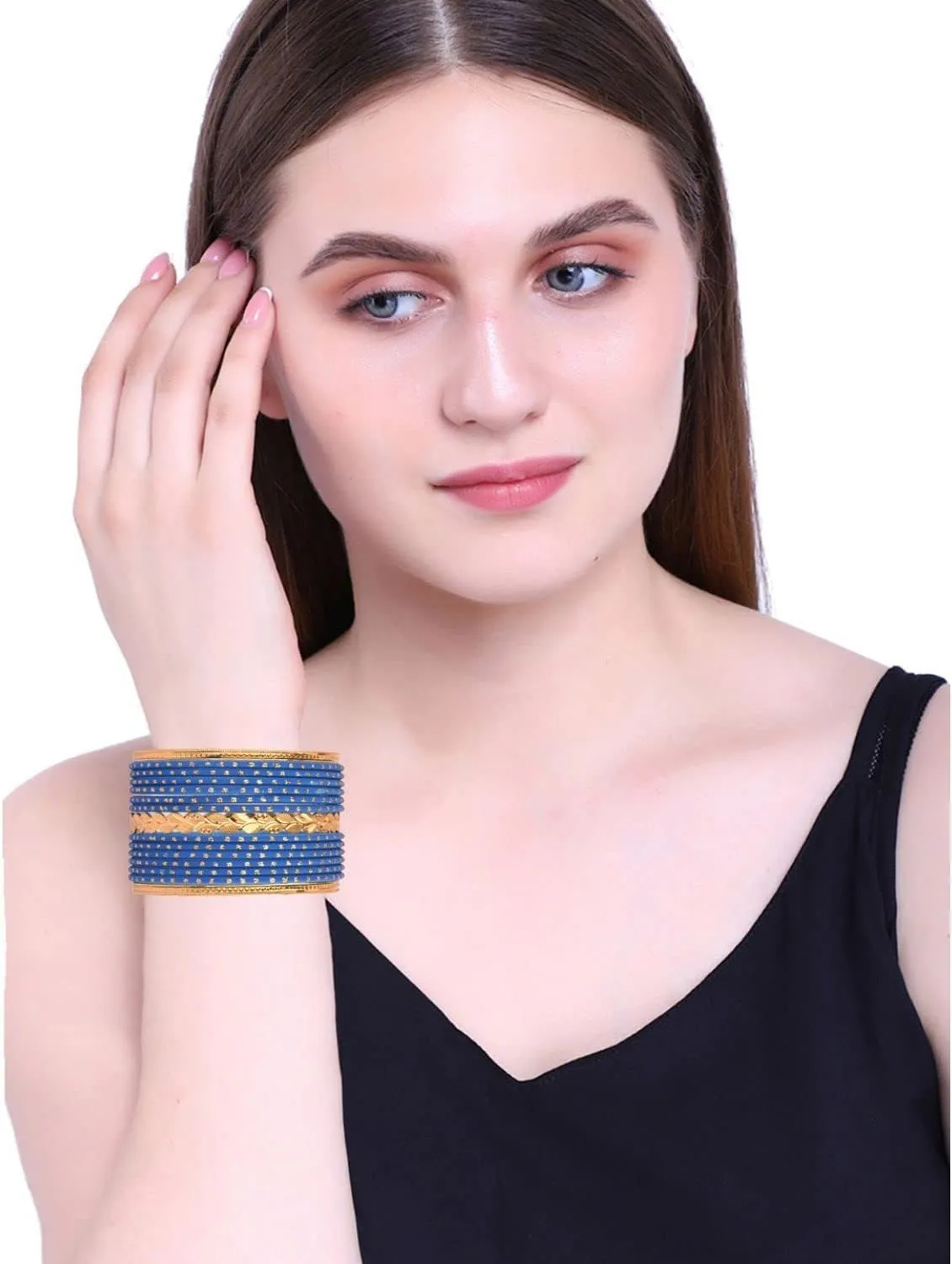 Efulgenz Indian Bridal Bangle Set for Wedding Gold Tone Leaf Shape Engraved Bracelet Bangle with TextuDotted Dozen Metal Bangles Traditional Indian Bangles for Women Bollywood Fashion Jewelry