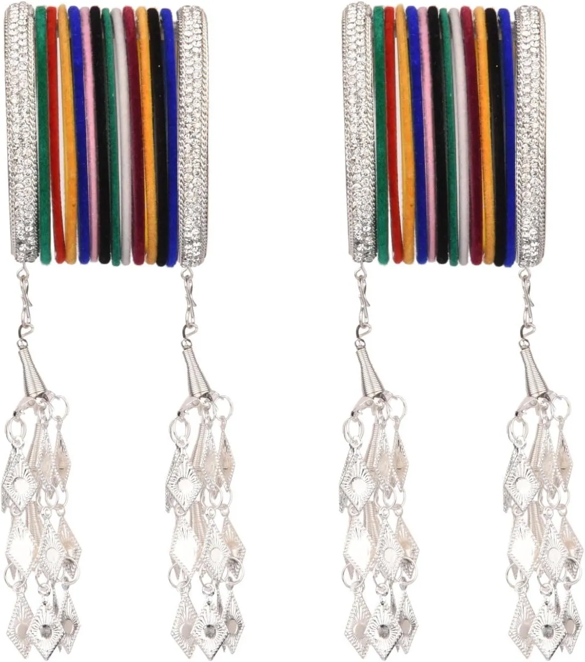 Efulgenz Indian Wedding Bridal Bollywood Fashion Bangle Set Multicolor Rhinestone CZ Crystal Velvet Tassle Bangle Boho Bracelet Fashion Jewelry for Women (28 Pcs)