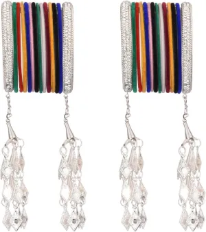 Efulgenz Indian Wedding Bridal Bollywood Fashion Bangle Set Multicolor Rhinestone CZ Crystal Velvet Tassle Bangle Boho Bracelet Fashion Jewelry for Women (28 Pcs)