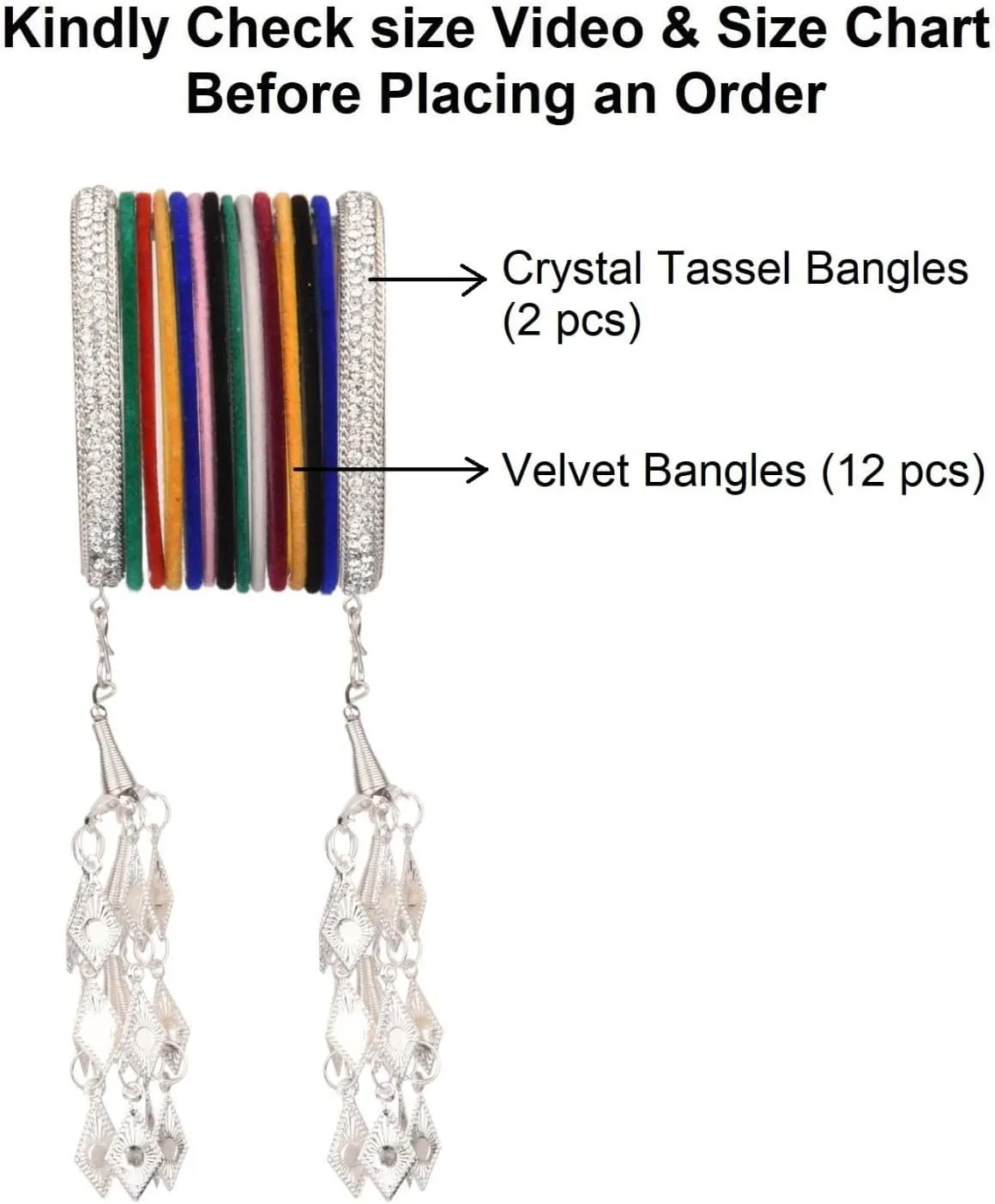 Efulgenz Indian Wedding Bridal Bollywood Fashion Bangle Set Multicolor Rhinestone CZ Crystal Velvet Tassle Bangle Boho Bracelet Fashion Jewelry for Women (28 Pcs)