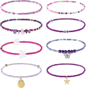 ELABEST African Beads Anklet 8pcs Boho Beaded Ankle Bracelet Elastic Bead Foot Chain Jewelry for Women