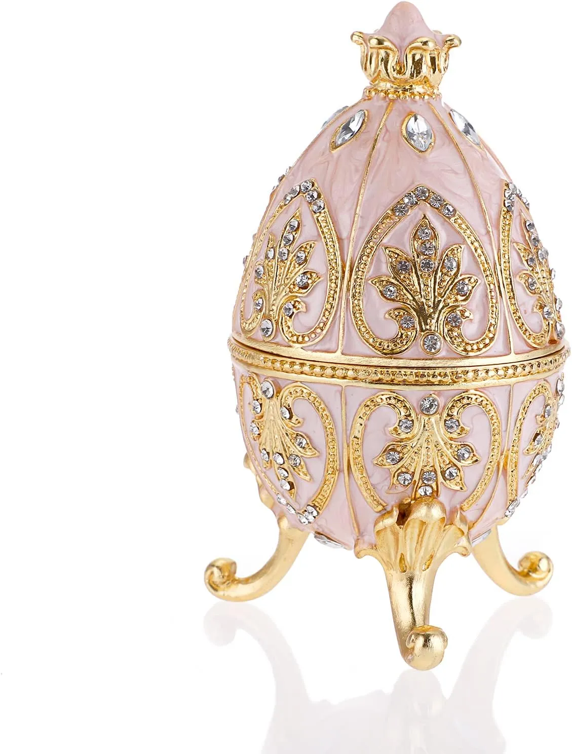 ELLDOO Faberge Egg Style Trinket Box, Enameled Jewelry Box Unique Decorative Metal Box Classic Ornaments Gift for Home Decor, Beige