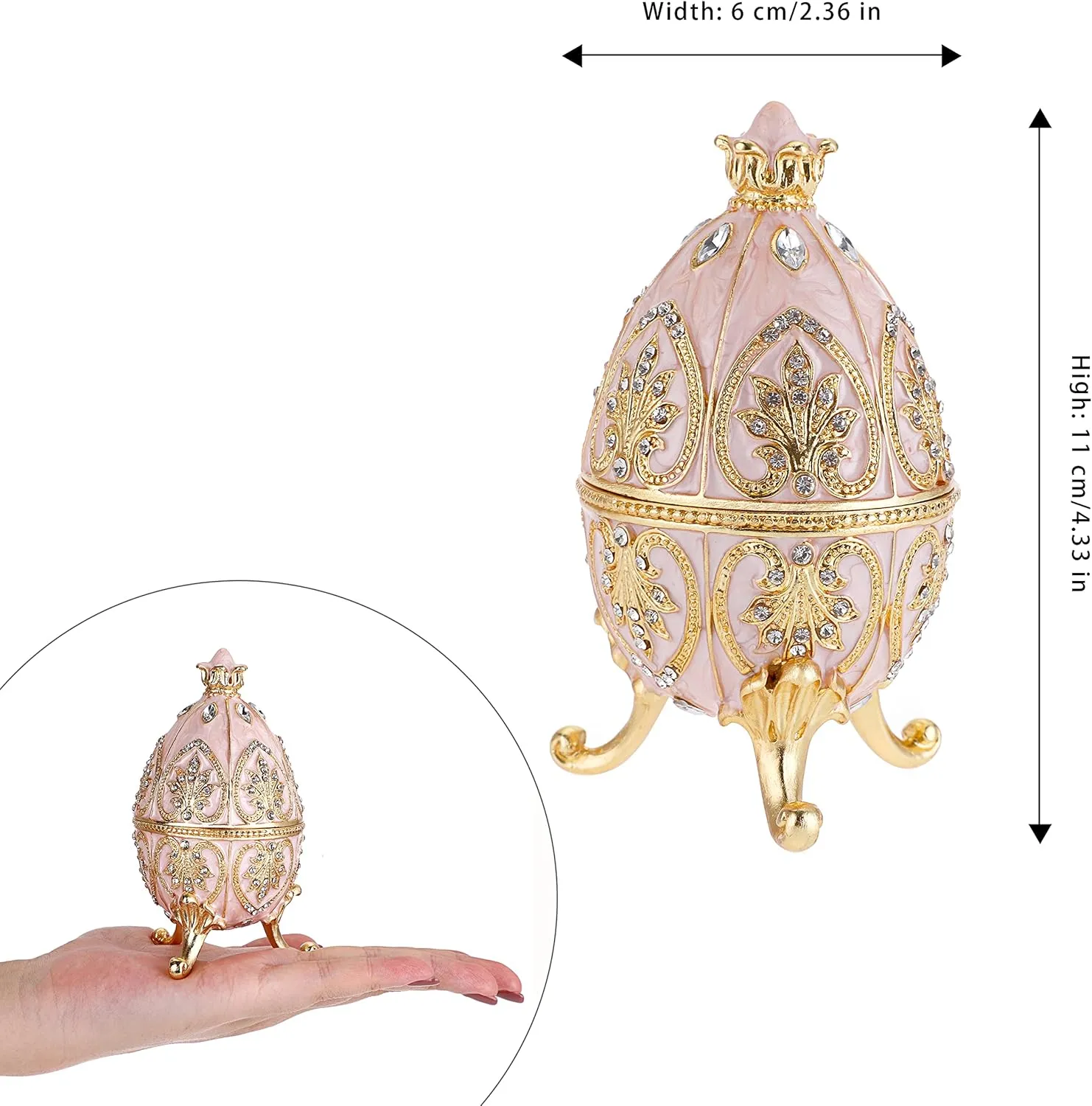 ELLDOO Faberge Egg Style Trinket Box, Enameled Jewelry Box Unique Decorative Metal Box Classic Ornaments Gift for Home Decor, Beige