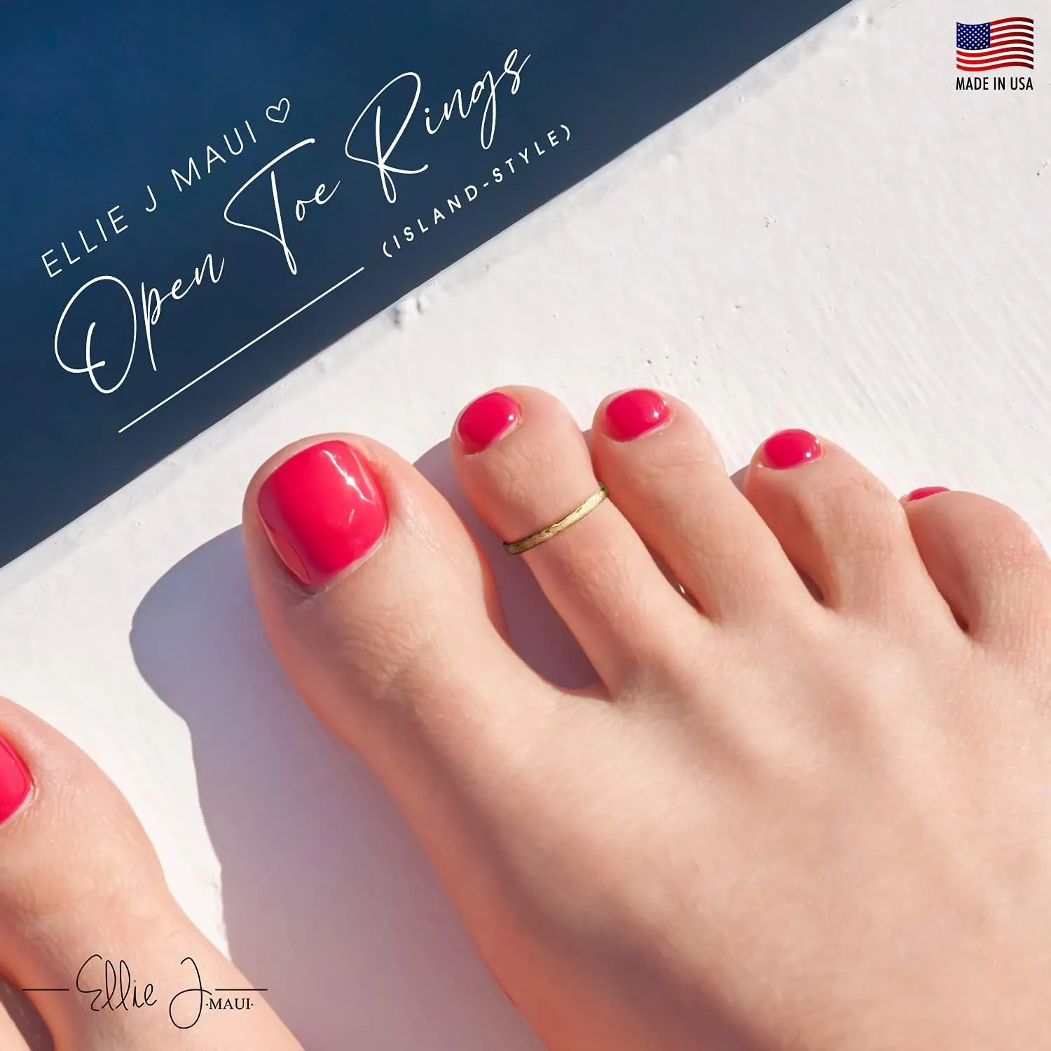 Ellie J Maui Open Toe Rings for Women, Handmade Adjustable 925 Sterling Silver, Real 14K Gold Filled & Rose Gold Filled Beach Design - Fashion Gift & Unique Golden Jewelry