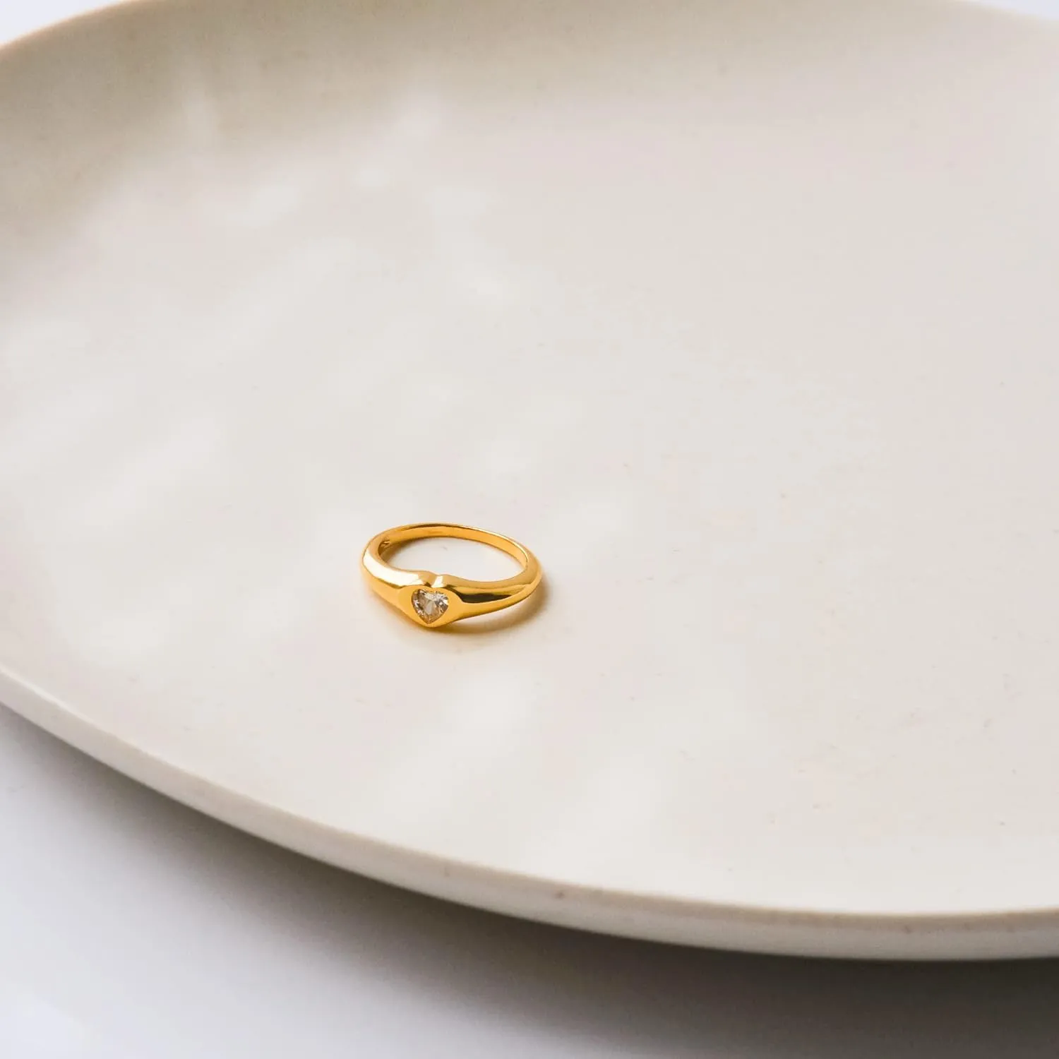 espere Cubic Zirconia Heart Signet Ring 18K Gold Plated | Minimal Dainty Pinky Ring | Simple Small Stackable Heart Ring Promise Ring Birthday Gift for Her