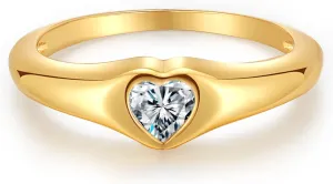 espere Cubic Zirconia Heart Signet Ring 18K Gold Plated | Minimal Dainty Pinky Ring | Simple Small Stackable Heart Ring Promise Ring Birthday Gift for Her