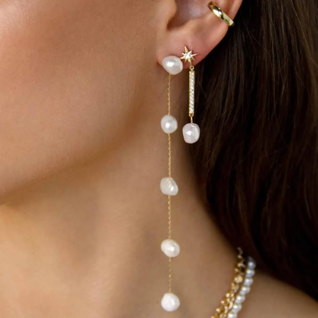 Ettika Gold Earrings For Women. Pearl Earrings, Dripping with Freshwater Pearls Delicate Drop Earrings. Jewelry, 18k Gold Plated