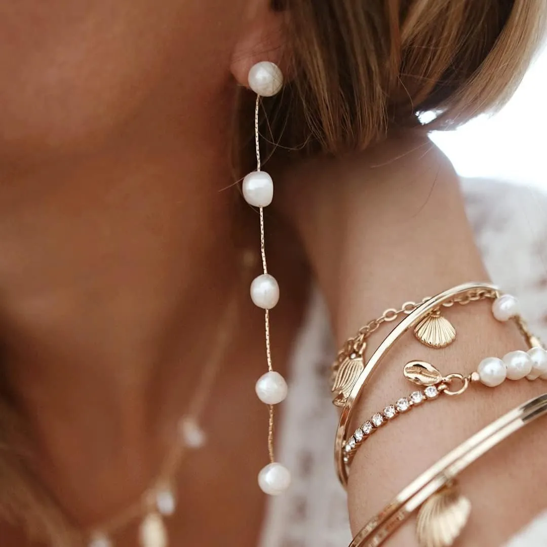 Ettika Gold Earrings For Women. Pearl Earrings, Dripping with Freshwater Pearls Delicate Drop Earrings. Jewelry, 18k Gold Plated