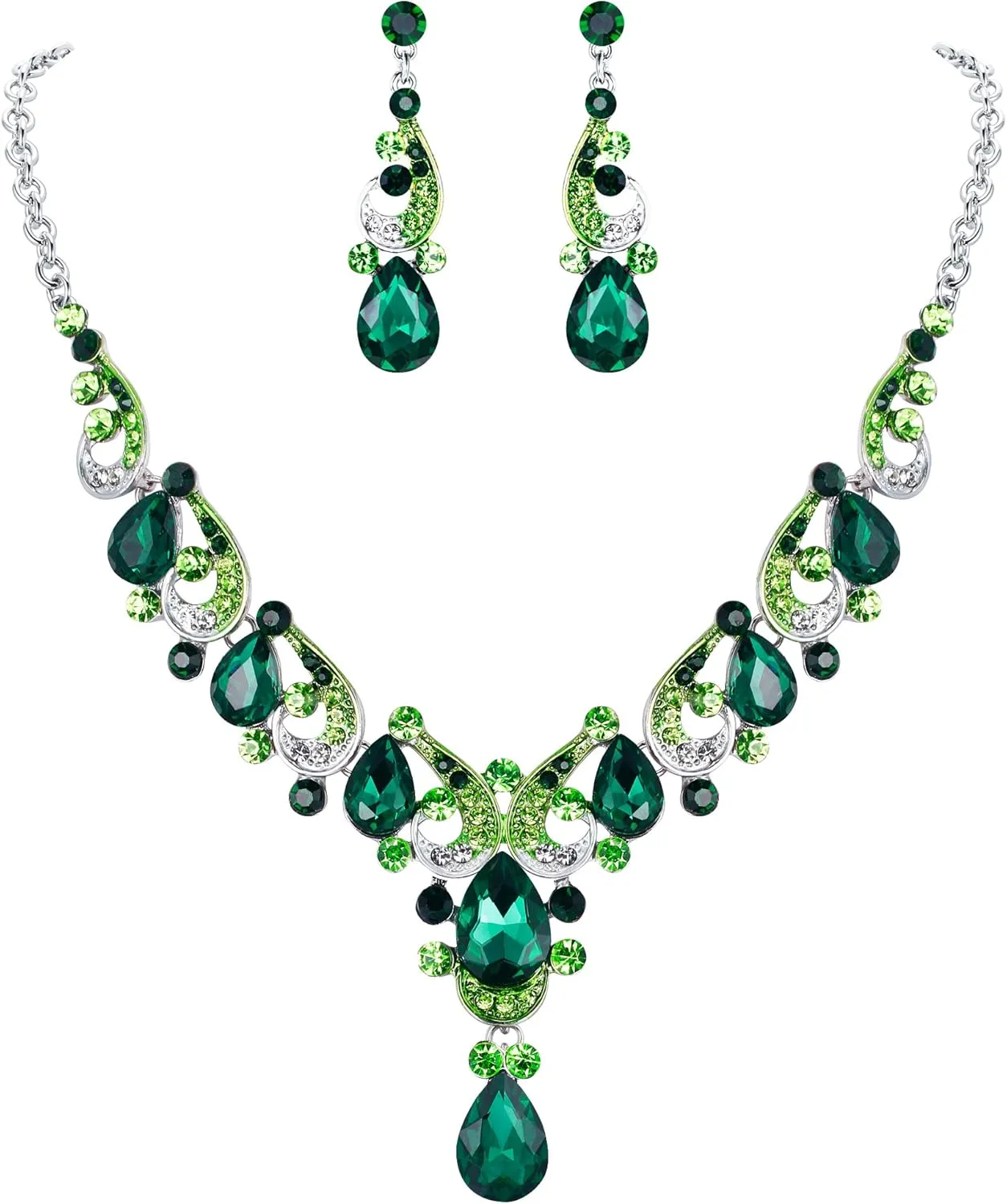 EVER FAITH Crystal Gorgeous Wedding Wave Teardrop Necklace Earrings Set for Bride, Women