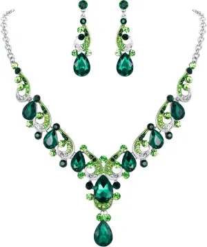 EVER FAITH Crystal Gorgeous Wedding Wave Teardrop Necklace Earrings Set for Bride, Women
