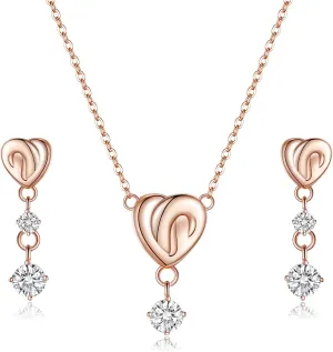 EVER FAITH Delicate Infinity Love Lifelong Heart Necklace Dangle Earrings Set,Round Cut White CZ Hypoallergenic Birthday/Valentines/Mothers Day Jewelry Gifts for Women Wife Mom