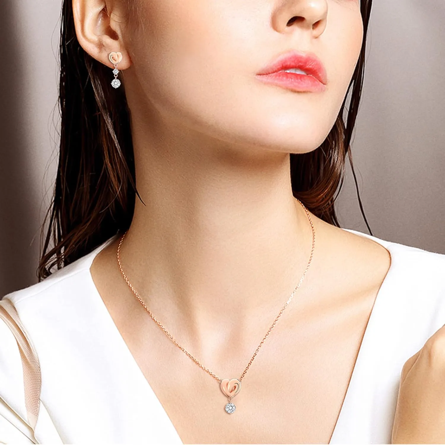 EVER FAITH Delicate Infinity Love Lifelong Heart Necklace Dangle Earrings Set,Round Cut White CZ Hypoallergenic Birthday/Valentines/Mothers Day Jewelry Gifts for Women Wife Mom