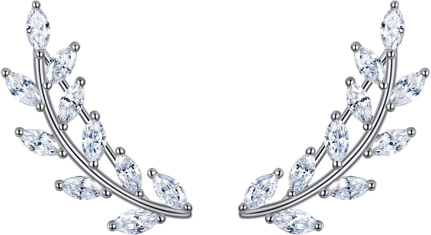 EVER FAITH Marquise Leaf Ear Cuff Wire Wrap Sweep Pins Climber Earrings 925 Sterling Silver Clear Cubic Zirconia