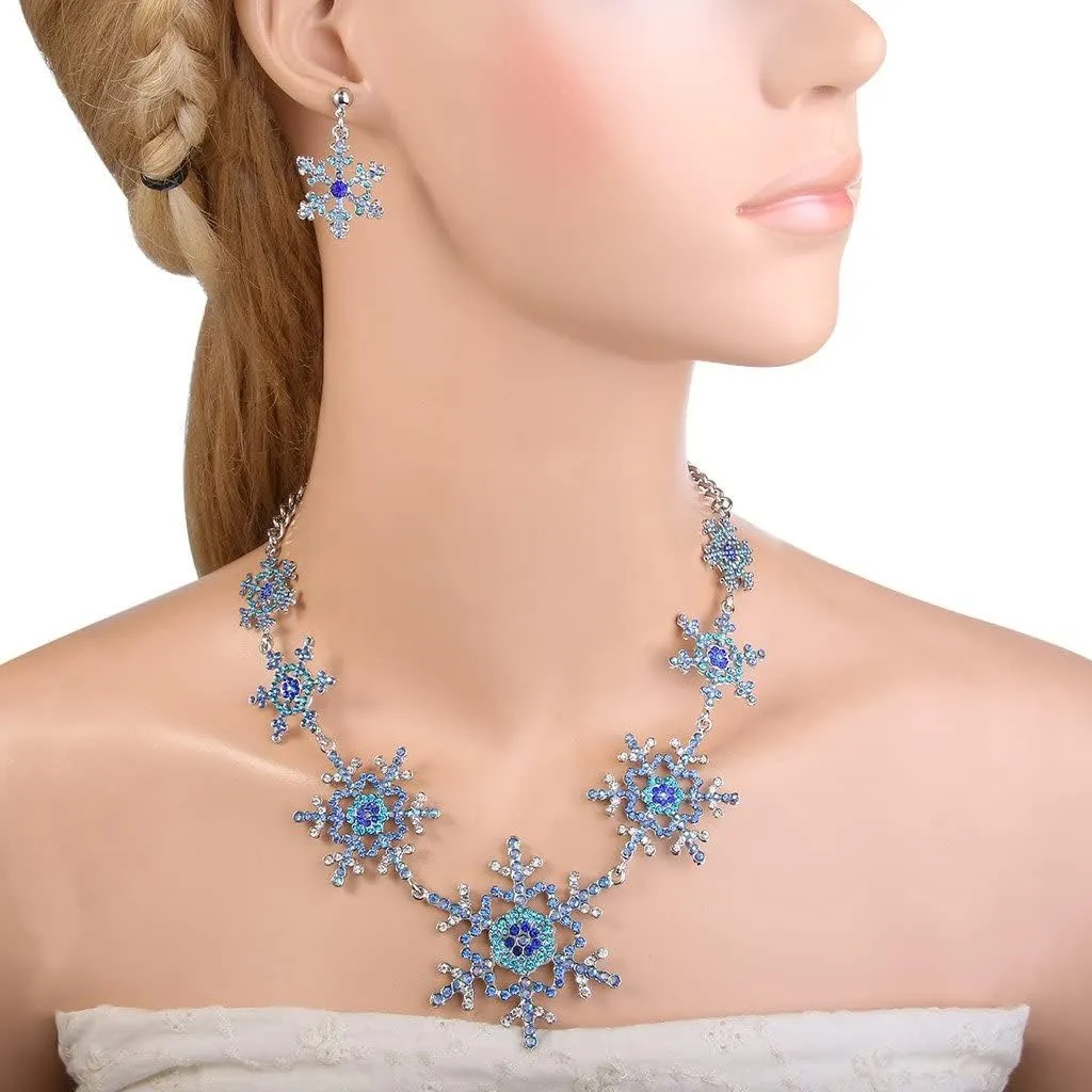 EVER FAITH Silver-Tone Snowflake Austrian Crystal Bridal Necklace Earrings Set