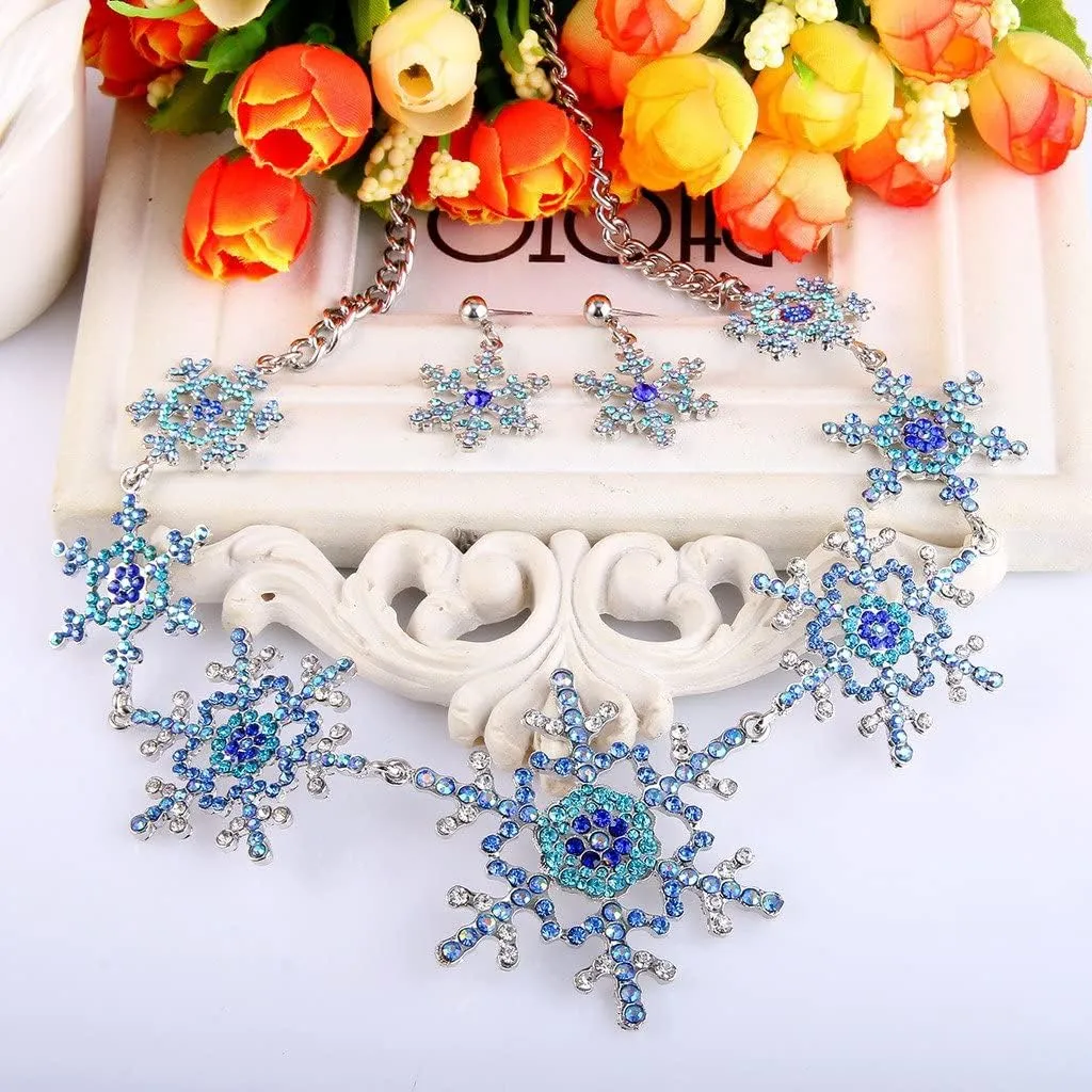 EVER FAITH Silver-Tone Snowflake Austrian Crystal Bridal Necklace Earrings Set