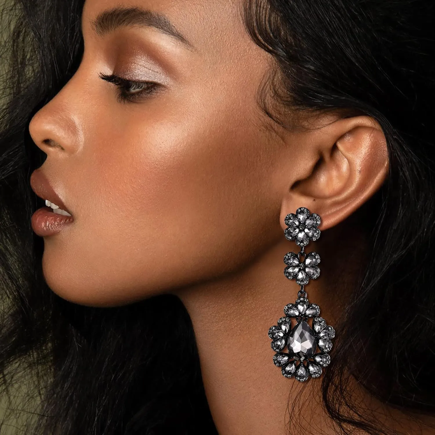 EVER FAITH Wedding Crystal Dangle Earrings, Teardrop Flower Leaf Cluster Art Deco Chandelier Pierced Earrings for Women