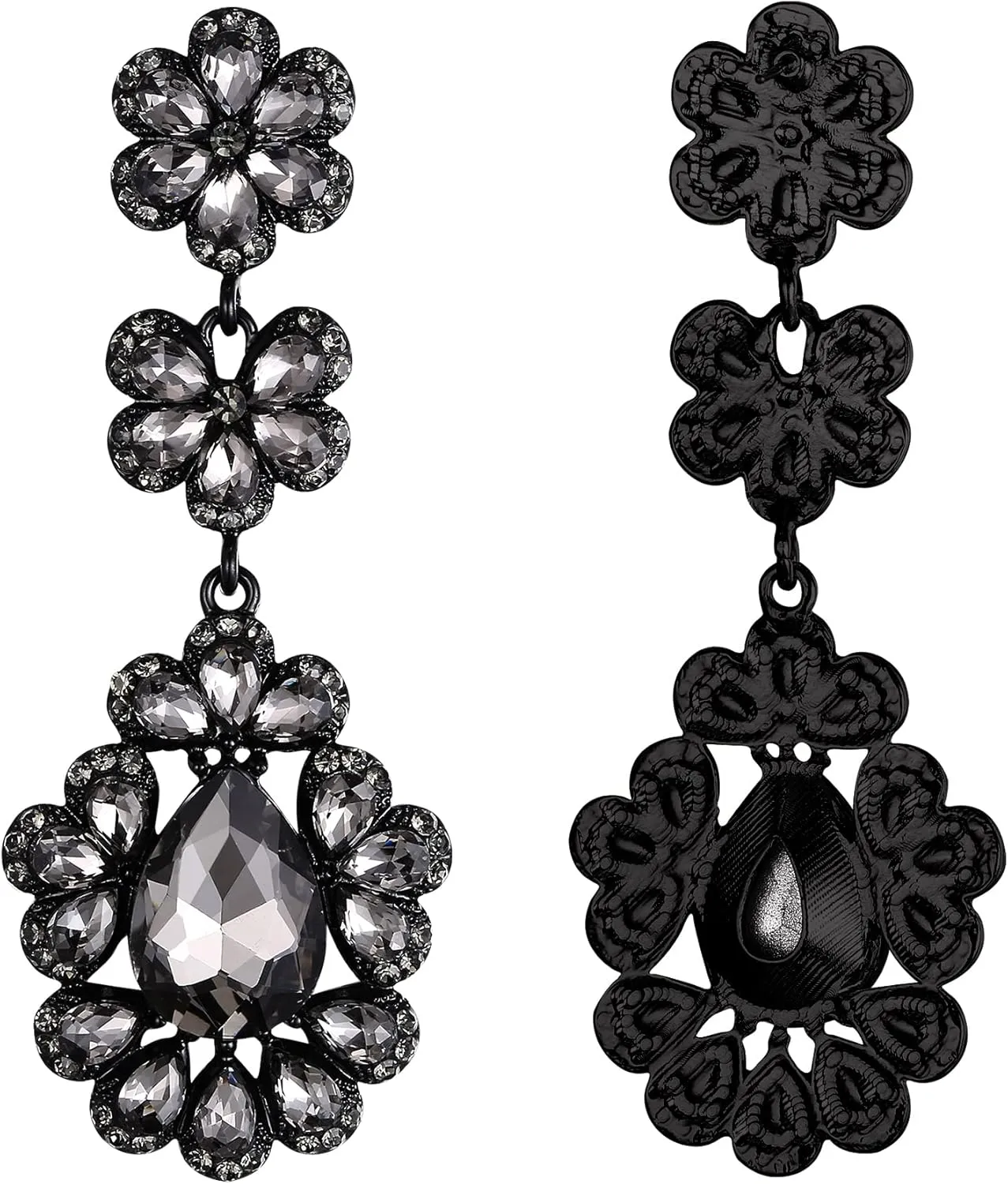 EVER FAITH Wedding Crystal Dangle Earrings, Teardrop Flower Leaf Cluster Art Deco Chandelier Pierced Earrings for Women
