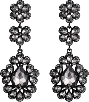 EVER FAITH Wedding Crystal Dangle Earrings, Teardrop Flower Leaf Cluster Art Deco Chandelier Pierced Earrings for Women