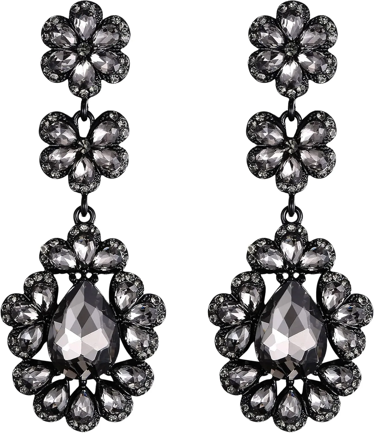 EVER FAITH Wedding Crystal Dangle Earrings, Teardrop Flower Leaf Cluster Art Deco Chandelier Pierced Earrings for Women