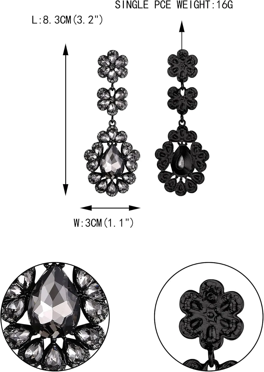 EVER FAITH Wedding Crystal Dangle Earrings, Teardrop Flower Leaf Cluster Art Deco Chandelier Pierced Earrings for Women