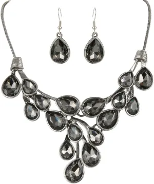 EVER FAITH Women's Austrian Crystal Bridal Waterdrop On The Branch Necklace Earrings Set