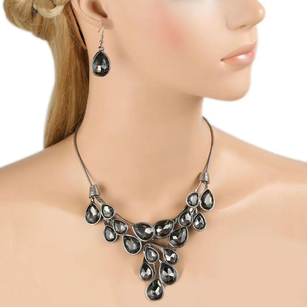 EVER FAITH Women's Austrian Crystal Bridal Waterdrop On The Branch Necklace Earrings Set