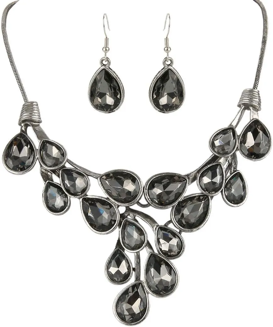 EVER FAITH Women's Austrian Crystal Bridal Waterdrop On The Branch Necklace Earrings Set