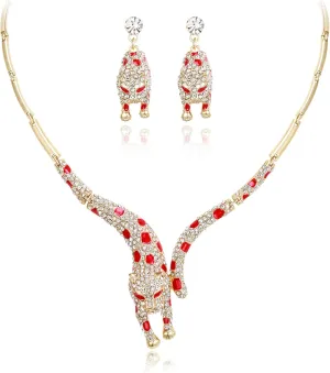 EVER FAITH Women's Austrian Crystal Enamel Leopard Necklace Earrings Set for Sister, Daughter