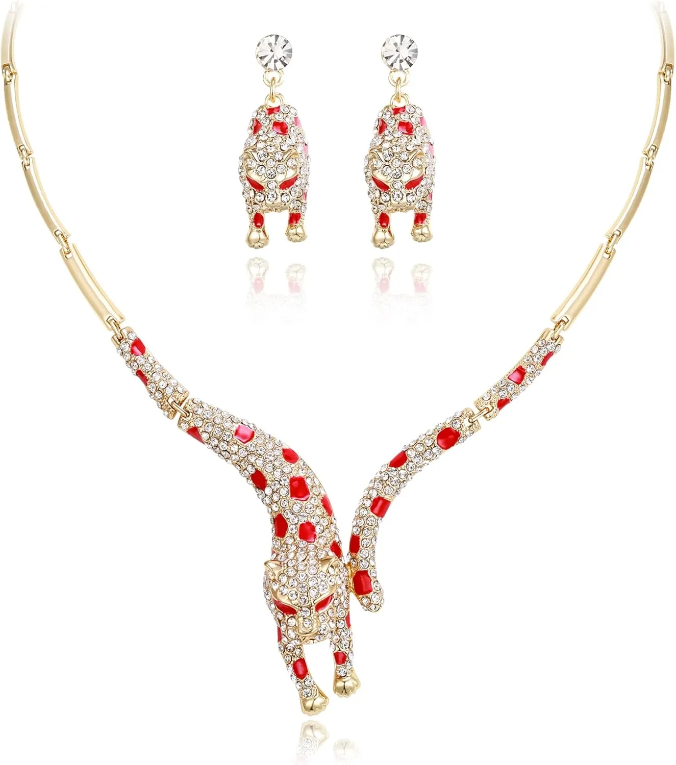 EVER FAITH Women's Austrian Crystal Enamel Leopard Necklace Earrings Set for Sister, Daughter