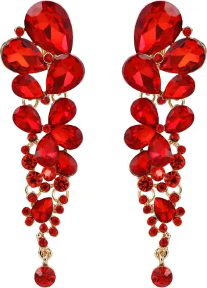 EVER FAITH Women's Austrian Crystal Gorgeous Tear Drops Wedding Dangle Clip-on Earrings