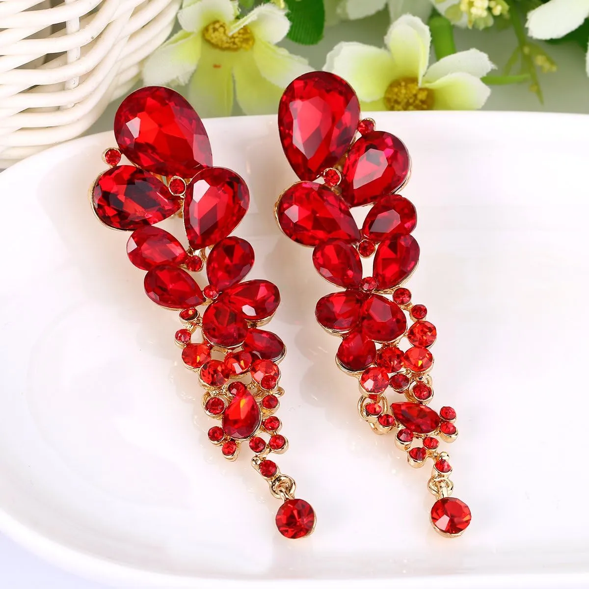 EVER FAITH Women's Austrian Crystal Gorgeous Tear Drops Wedding Dangle Clip-on Earrings