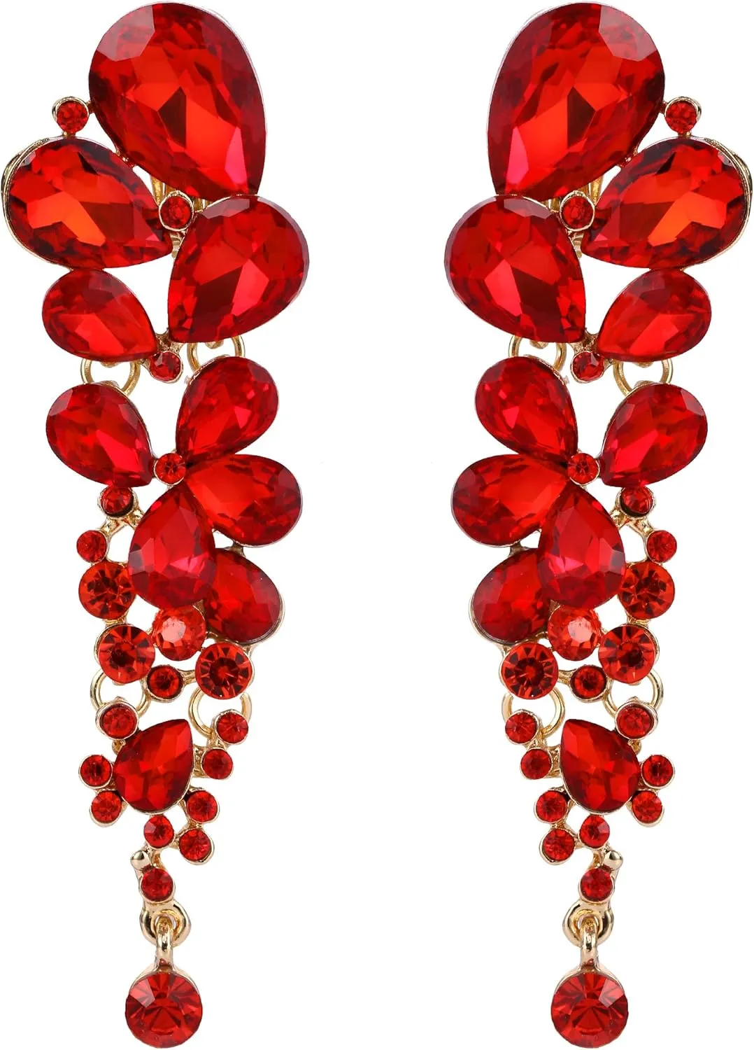 EVER FAITH Women's Austrian Crystal Gorgeous Tear Drops Wedding Dangle Clip-on Earrings