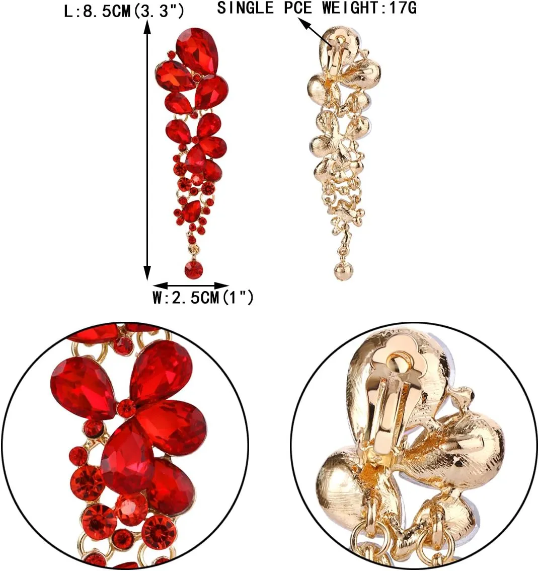EVER FAITH Women's Austrian Crystal Gorgeous Tear Drops Wedding Dangle Clip-on Earrings