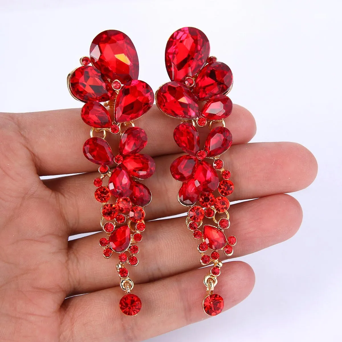 EVER FAITH Women's Austrian Crystal Gorgeous Tear Drops Wedding Dangle Clip-on Earrings