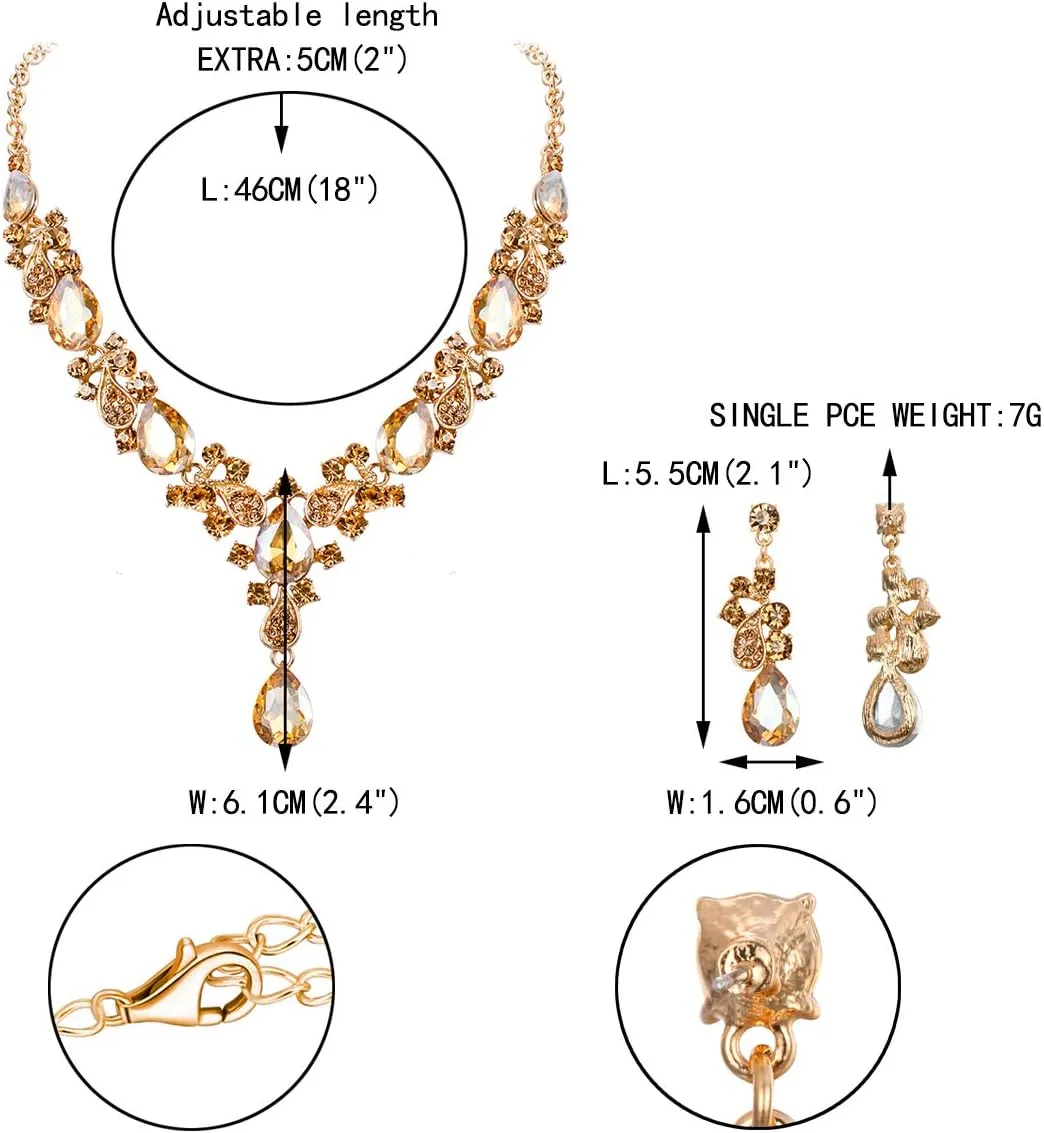EVER FAITH Women's Wedding Bridal Jewelry Accessory Crystal Elegant Teardrop Leaf Vine Necklace Earrings Set