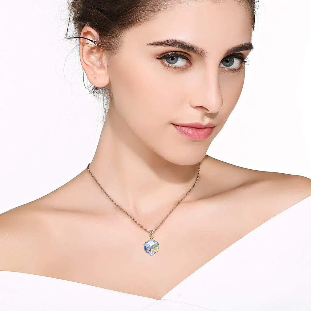 EVEVIC Color Changing Cubic Austrian Crystal Pendant Necklaces for Women 14K Gold Plated Hypoallergenic Jewelry