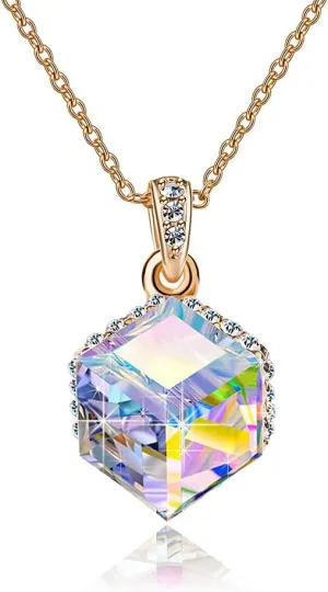 EVEVIC Color Changing Cubic Austrian Crystal Pendant Necklaces for Women 14K Gold Plated Hypoallergenic Jewelry
