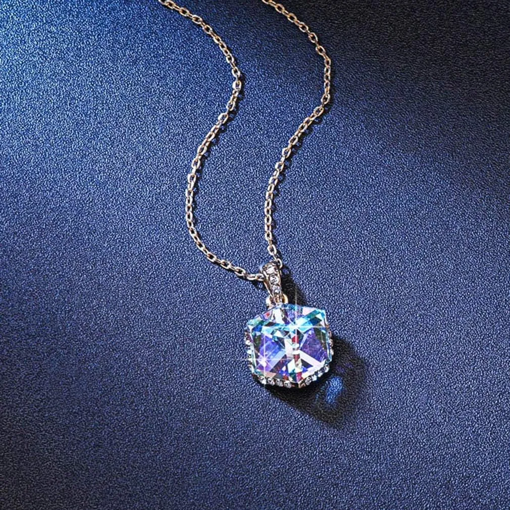 EVEVIC Color Changing Cubic Austrian Crystal Pendant Necklaces for Women 14K Gold Plated Hypoallergenic Jewelry