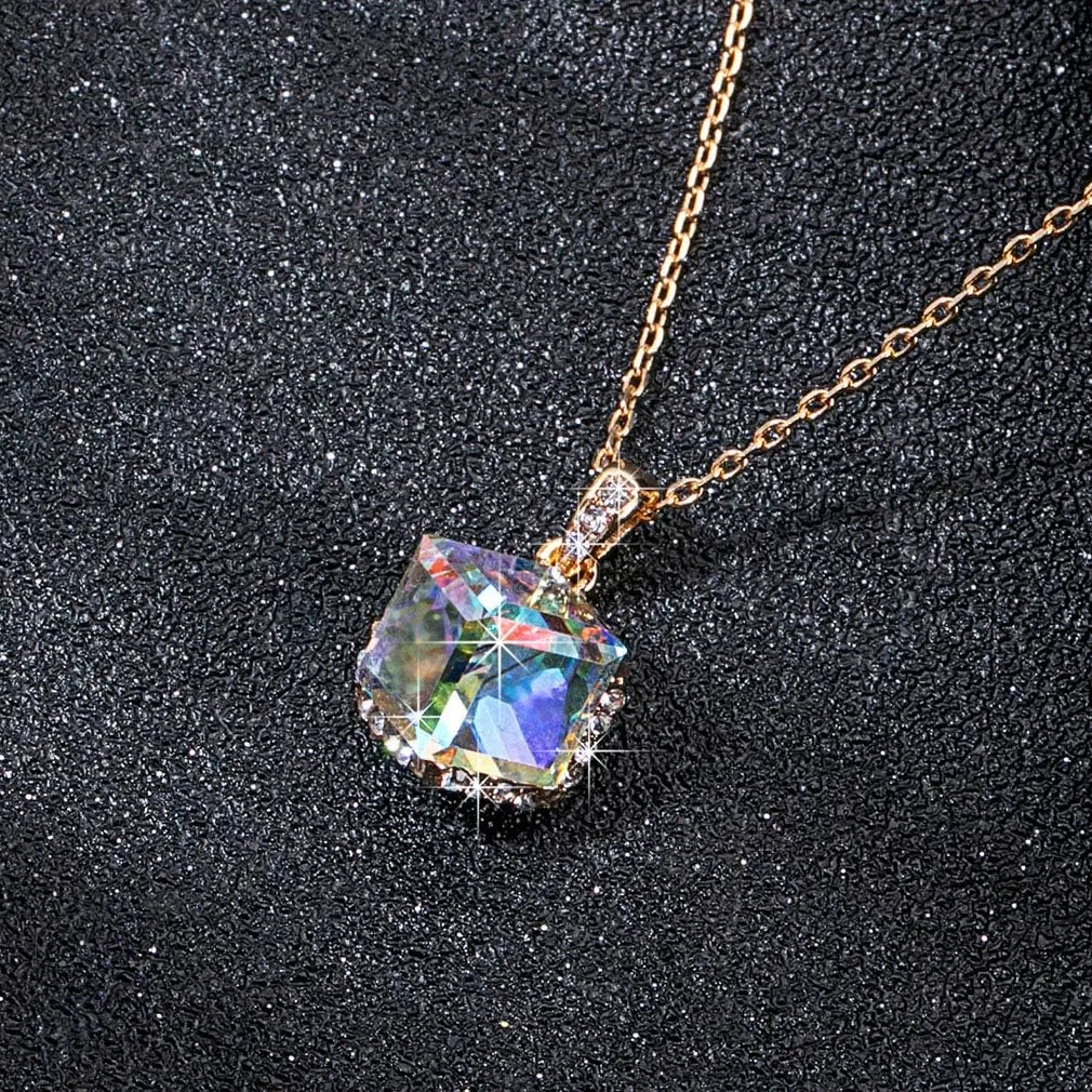 EVEVIC Color Changing Cubic Austrian Crystal Pendant Necklaces for Women 14K Gold Plated Hypoallergenic Jewelry