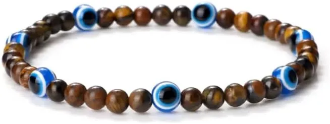 Evil Eye Prayer Bangles Natural Stone Mini 4mm Tiger Eye Bead Bracelets For Women Men Handmade