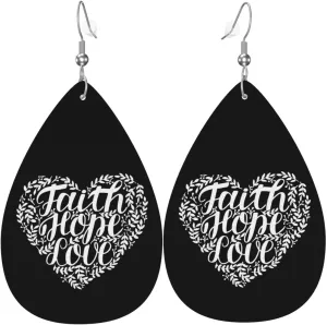 Faith Hope Love Christian Earrings Faux Leather Earrings Teardrop Dangle Earrings festival Gift for Women