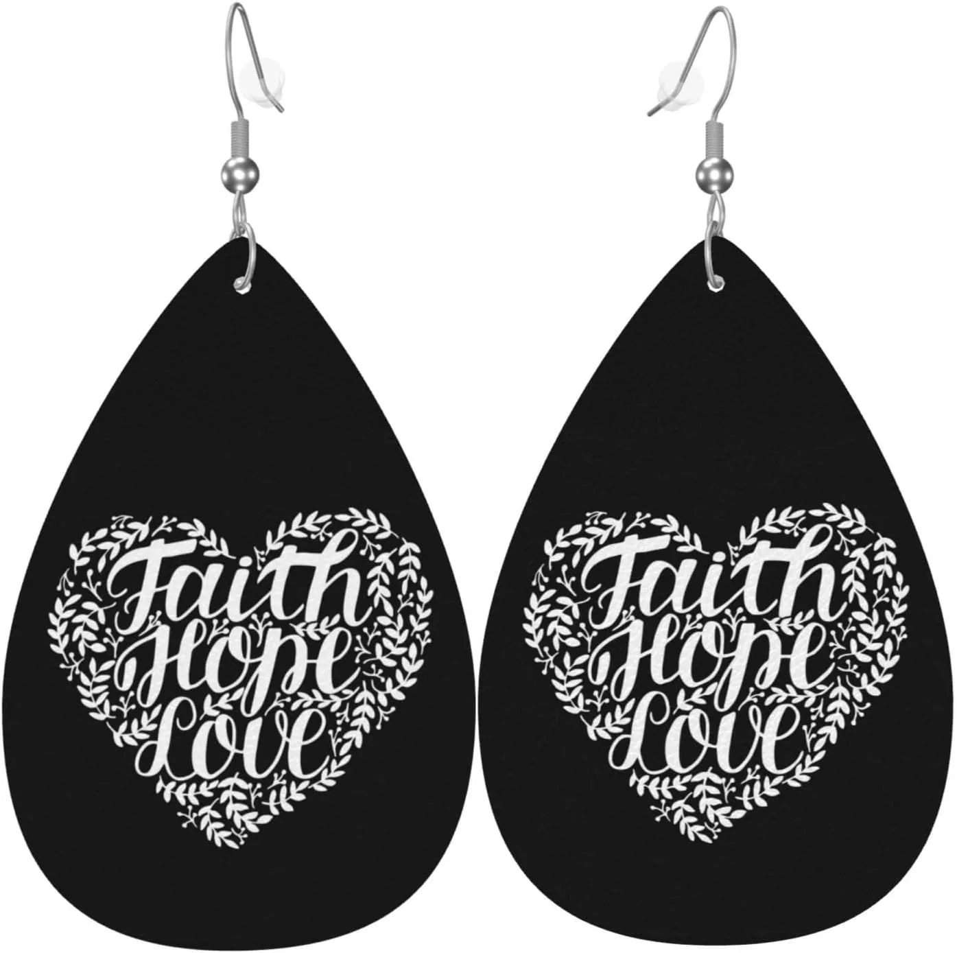 Faith Hope Love Christian Earrings Faux Leather Earrings Teardrop Dangle Earrings festival Gift for Women