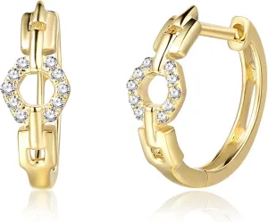 FANCIME Solid 14K Yellow Gold Chain Link Diamond 0.054 CTTW Infinity Huggie Hoop Earrings Dainty Delicate Fine Jewelry For Her Mom Women, 1/2 INCH (YellowGold)