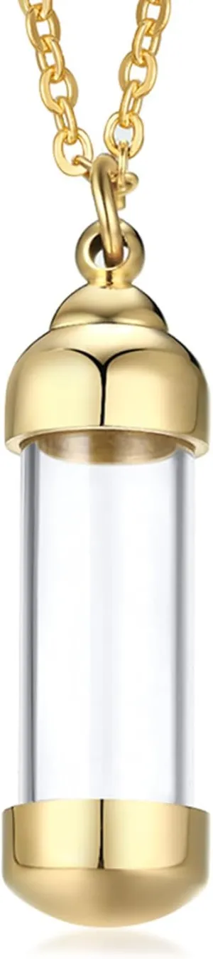 Fashion Memorial Keepsake Cremation Ashes Holder Necklace Stainless Steel Glass Container Necklace