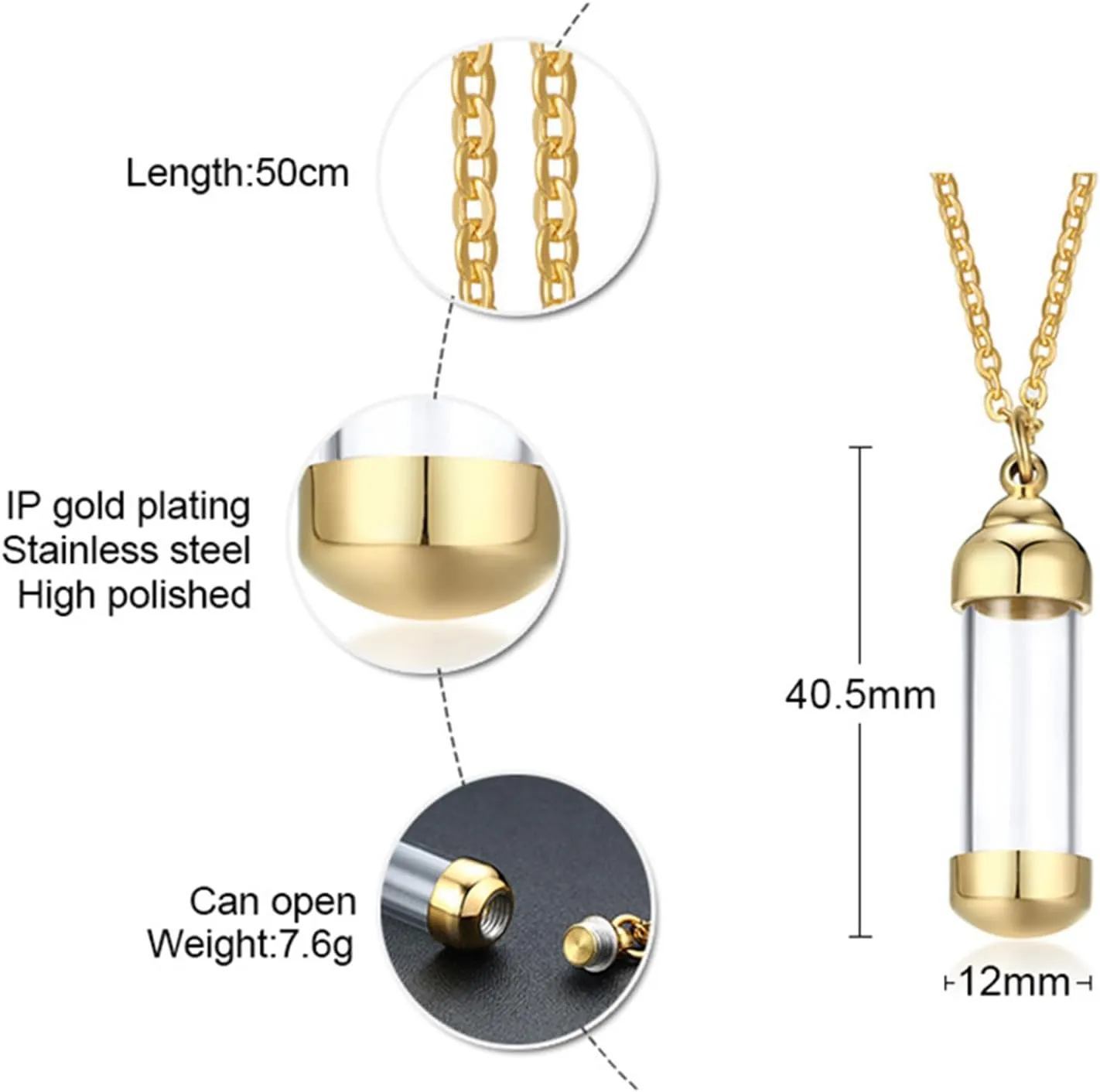 Fashion Memorial Keepsake Cremation Ashes Holder Necklace Stainless Steel Glass Container Necklace