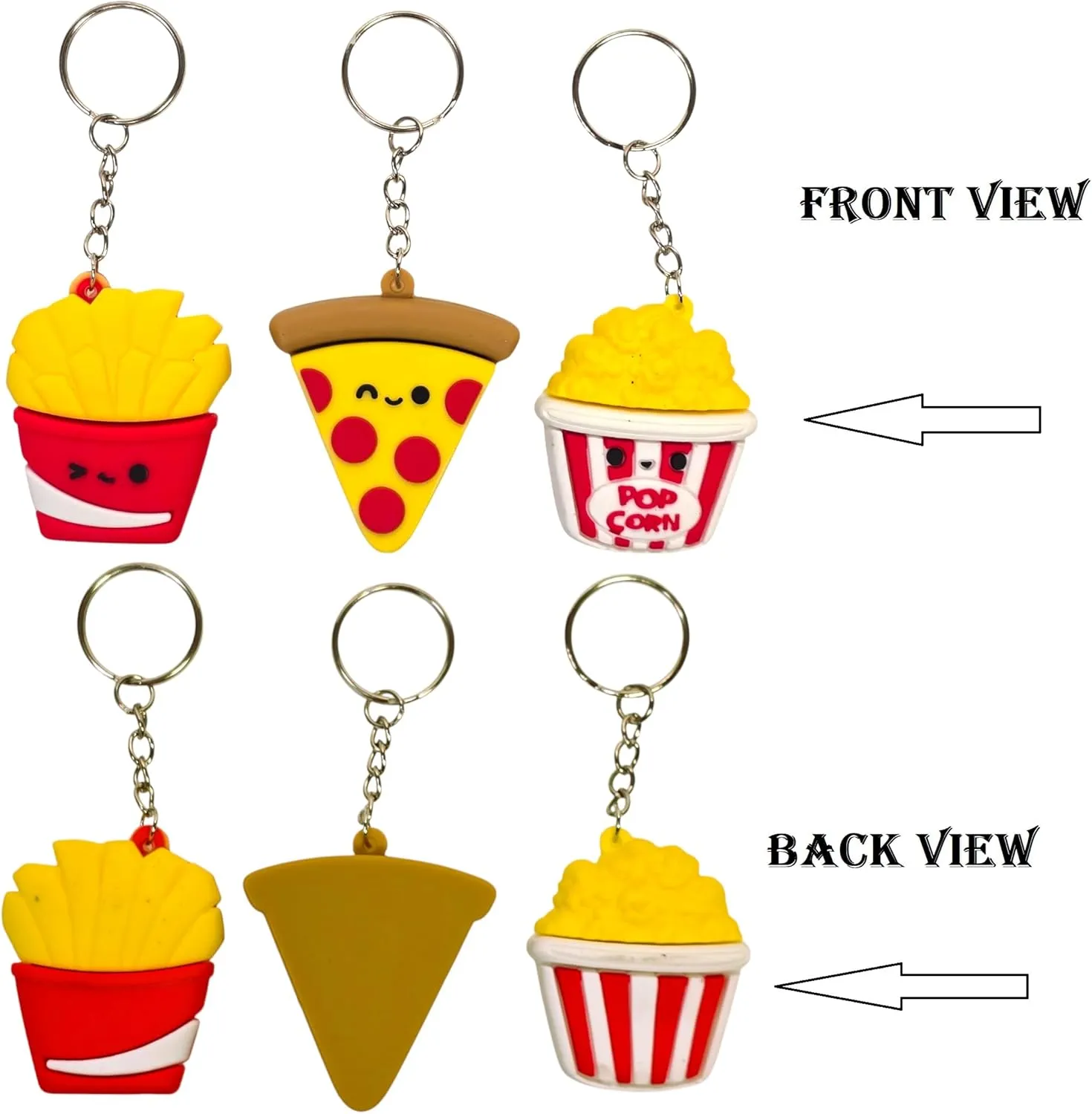 Fast Food Keychains  2.25 Inch Miniature Foodie Key Chains (Pack) Pizza, Pop Corn, Taco, Burger, Fries, Soda
